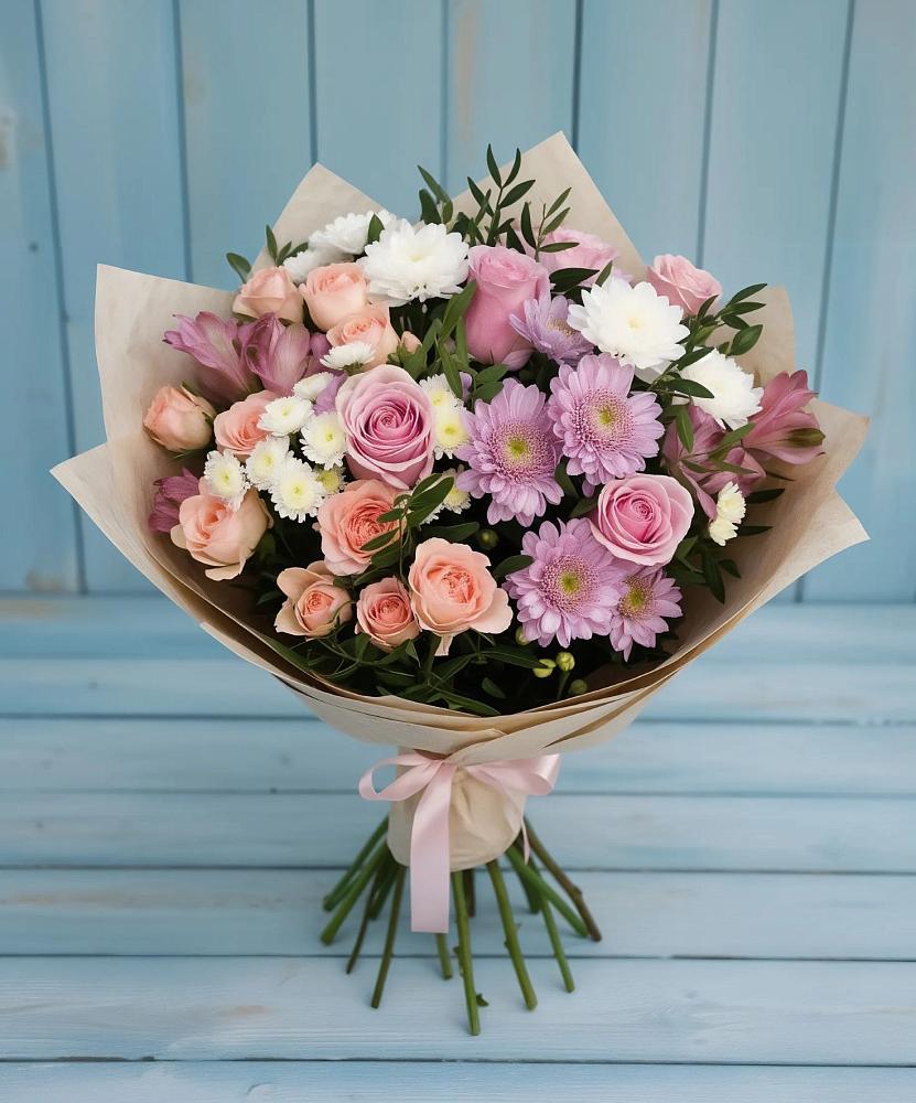 Букет цветов из: Хризантемы, Розы и Альстромерии в Власихе Алтайский край