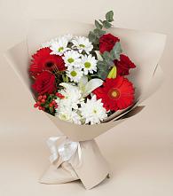 Букет цветов из:  Розы, Хризантемы, Герберы и Лилии в Власихе Алтайский край