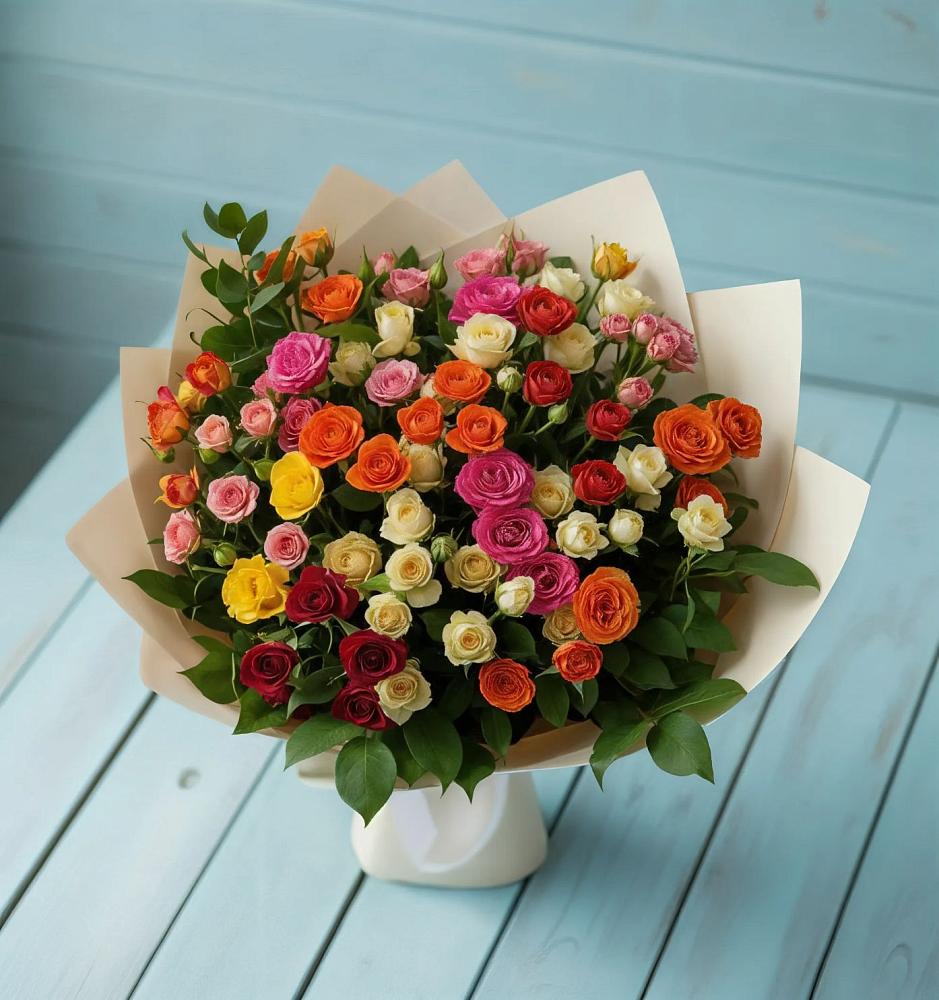 Букет Микс из разноцветных кустовых роз в Власихе Алтайский край