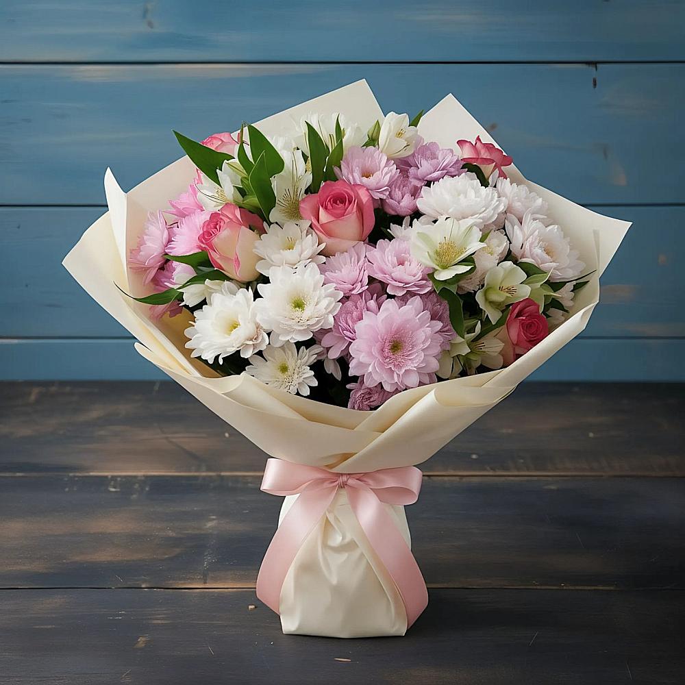 Букет цветов из: Хризантемы, Альстромерии и Розы в Власихе Алтайский край